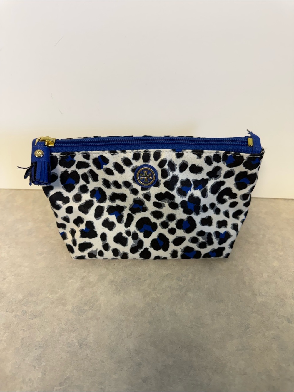 Tory Burch Leopard Cosmetic Bag Blue Project Repair Zipper HLM034